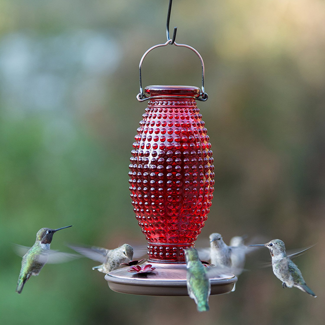 Perky-Pet Red Hobnail Vintage Glass Hummingbird Feeder