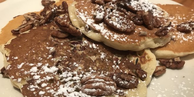 Georgia Peacan Pancakes from Eggshell Cafe in Deerfield