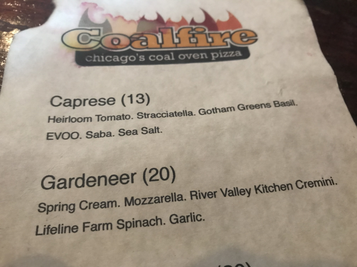 Coalfire Pizza Chicago Menu