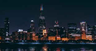 Downtown Chicago skyline at night