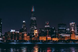 Downtown Chicago skyline at night