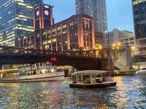 Chicago Photograph: Clark Street Bridge from the Chicago Riverwalk at Night